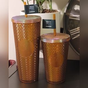 Starbucks Limited Edition 50th Anniversary Honeycomb Gold Studded Cold Tumbler